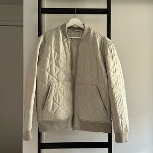 Zara Quilted Bomber Jacket - Cream/Off-White